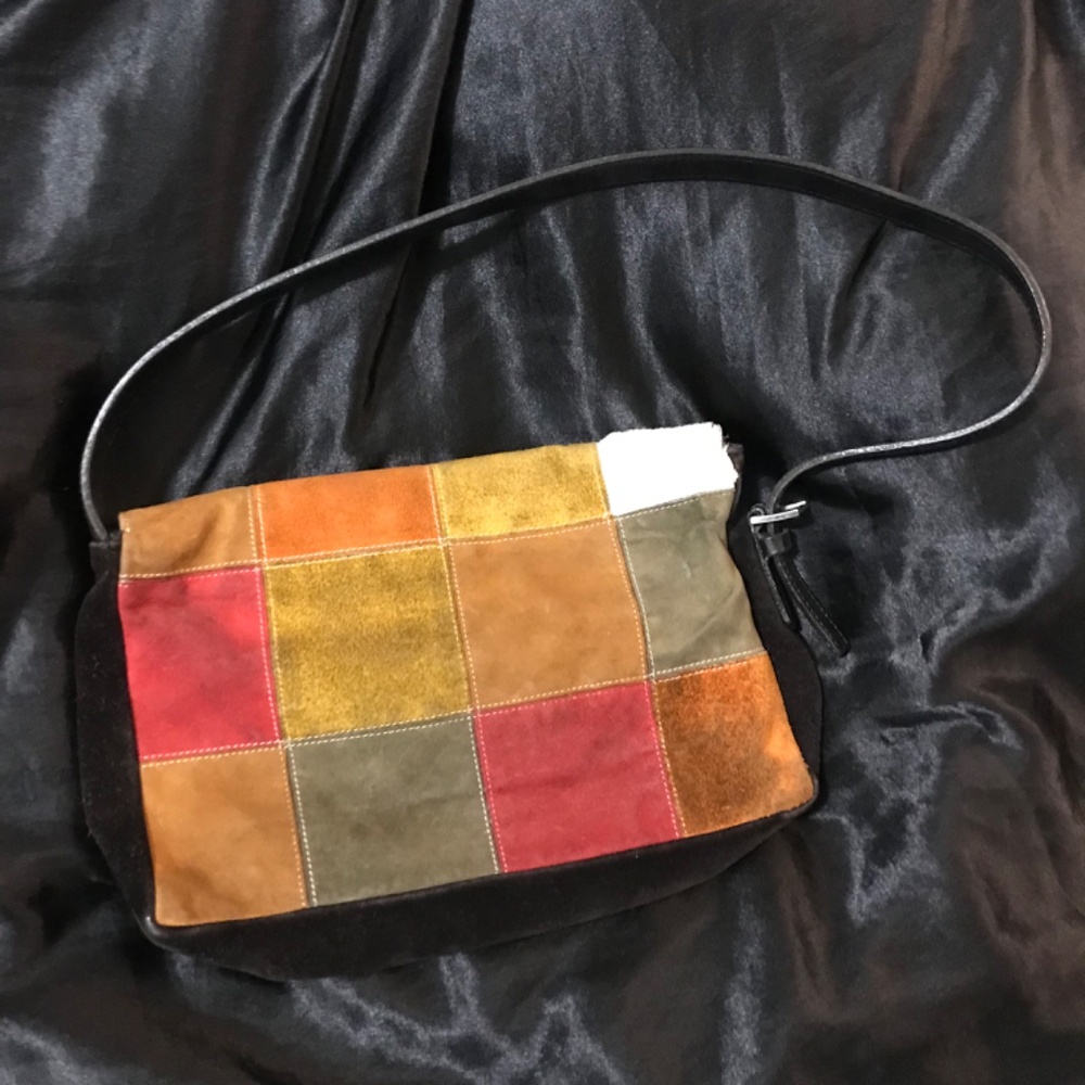 Suede and pony fur vintage shoulder bag - Picture 4 of 9